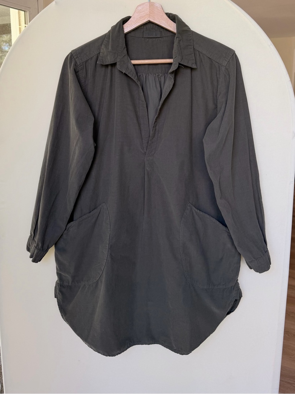 CP Shades V Neck Collar Pocket Tunic Fine Corduroy Green size XS